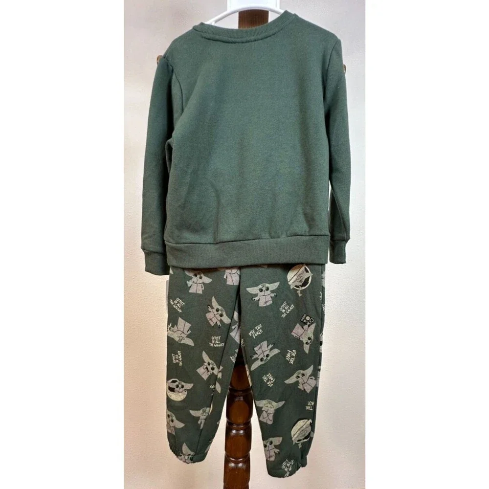 Star Wars Mandalorian Grogu Toddler 4T NWT Sweatshirt & Joggers Set Olive
